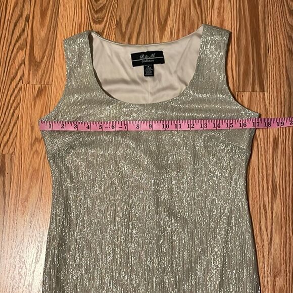 R & M Richards Collection Gold Dress, sleeveless Bodycon, Metallic Sheath, 6 - Picture 3 of 8